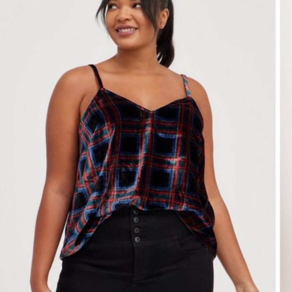 Torrid Sophie Multi-Plaid Velvet Swing Cami Tank Top, Size 0/L